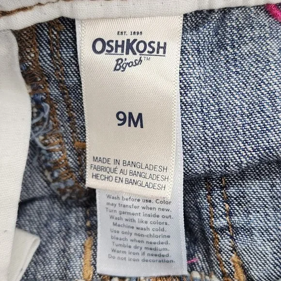 OshKosh B'Gosh Vestbak Denim Overalls with Embroidered Pink Hearts Size 9 Mo. - Picture 4 of 4